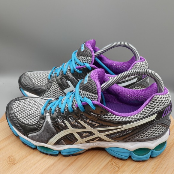 ASICS Shoes Women Size 9.5 Grey Purple Turquoise Gel Nimbus 14 T291N - Picture 1 of 9
